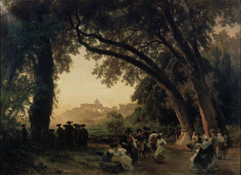 Oswald achenbach Saltarellotanz mit Blick auf Castel Gandolfo France oil painting art